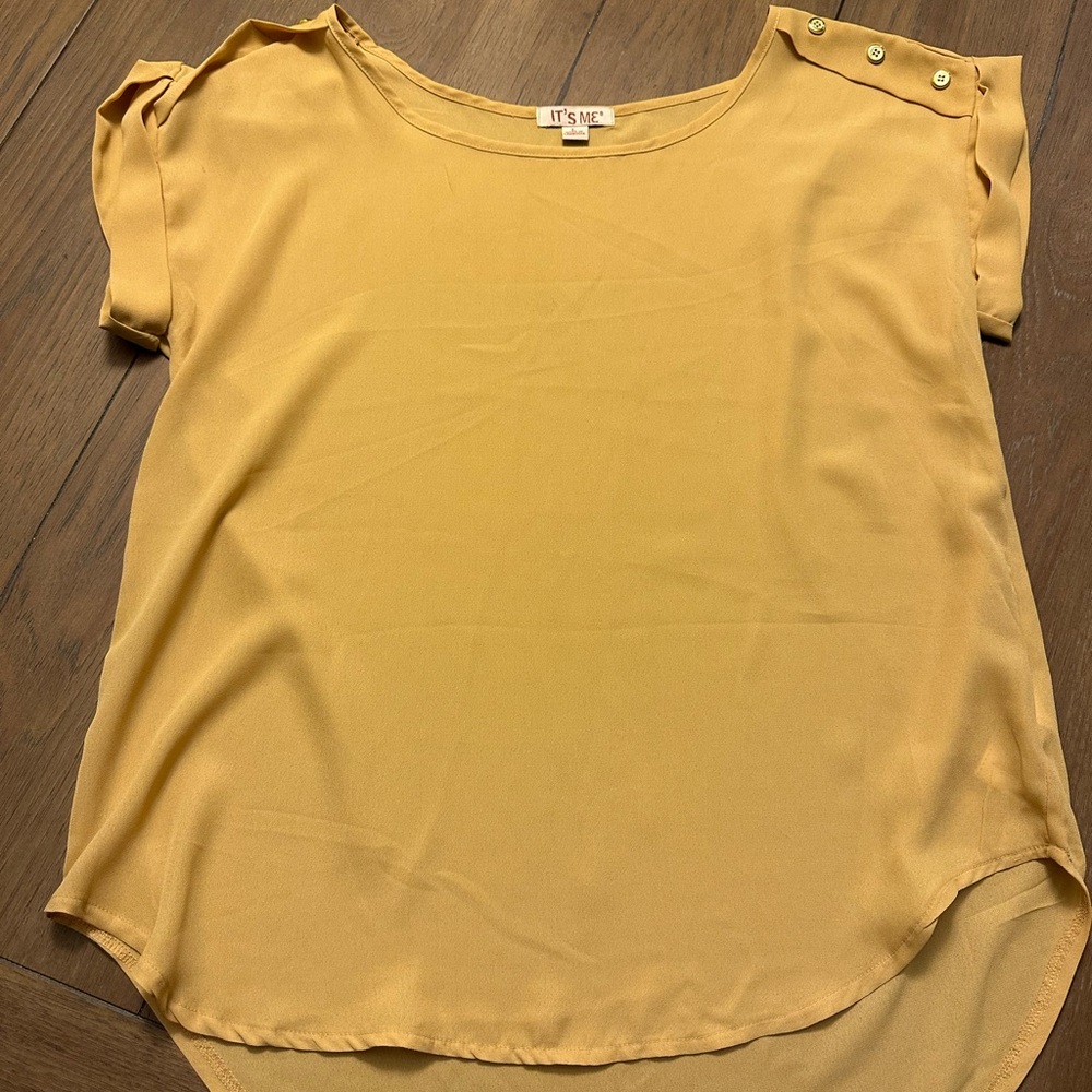 Yellow Asymmetrical Flutter Sleeve Blouse
